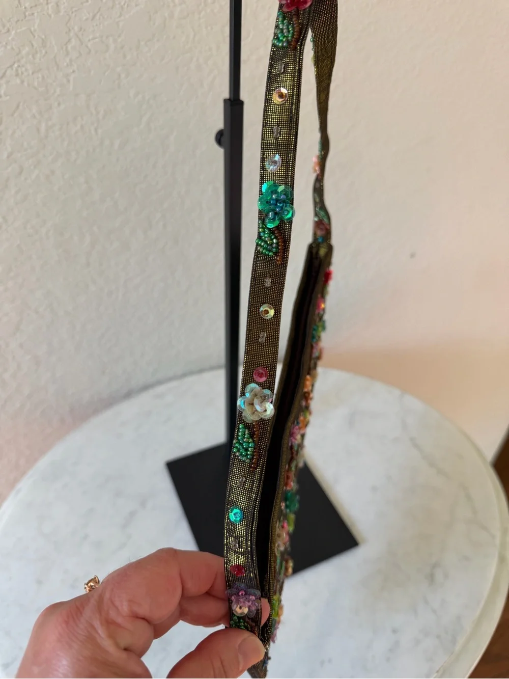 Vintage Accessori Y2K Floral Beaded Sequin Baguette Shoulder Bag